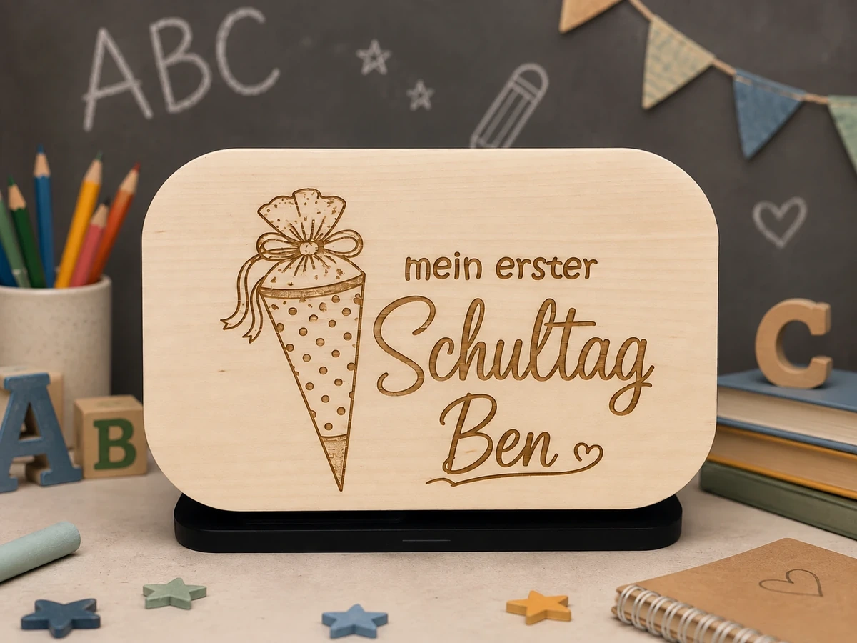 Personalisiertes Einschulungsbrett aus Ahorn